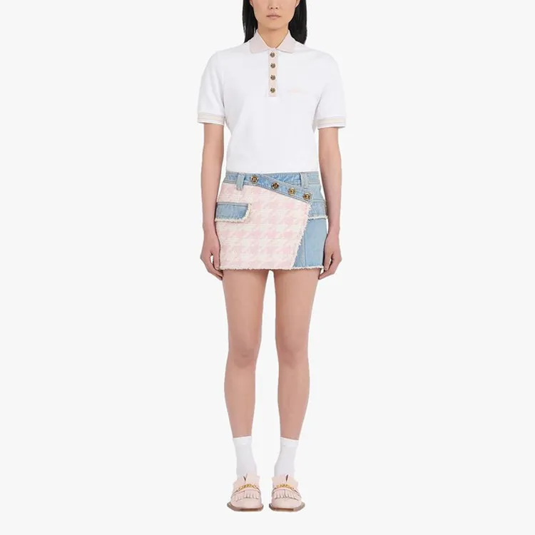 BALMAIN Denim Short Skirts Women's Light Pink-1