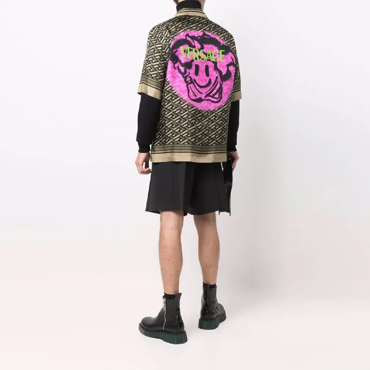 VERSACE La Greca Print Silk Shirt-3