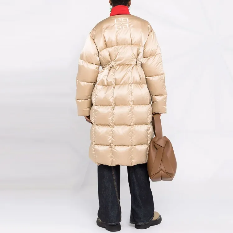 GIVENCHY Solid Color Collarless Loose Fit Long Down Jacket Women's Gold-2