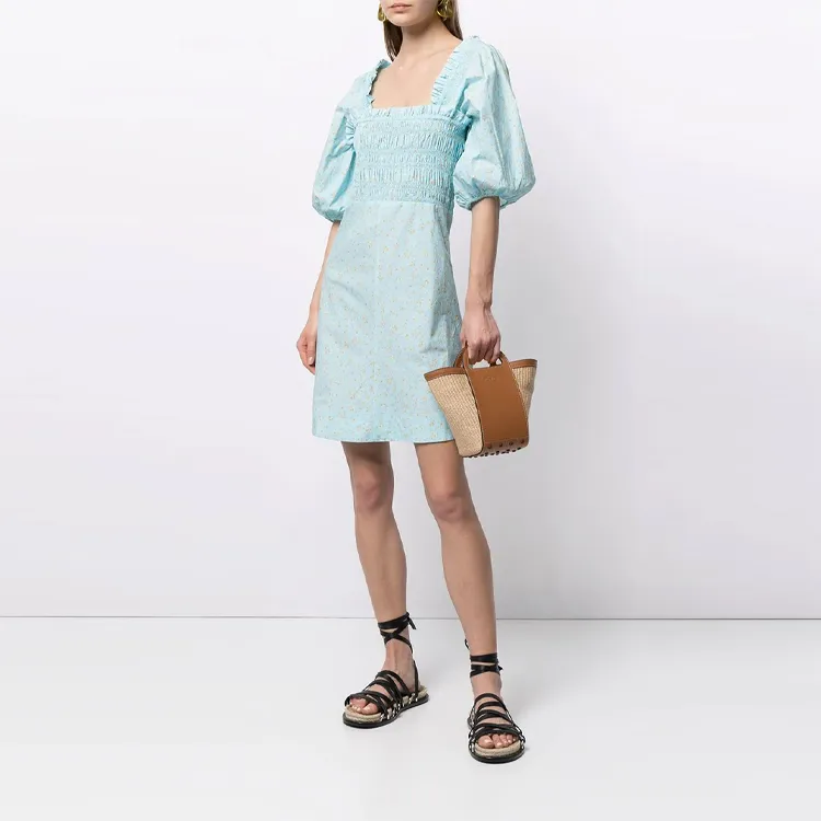GANNI Short Sleeved Dresses Women's Light Blue-1