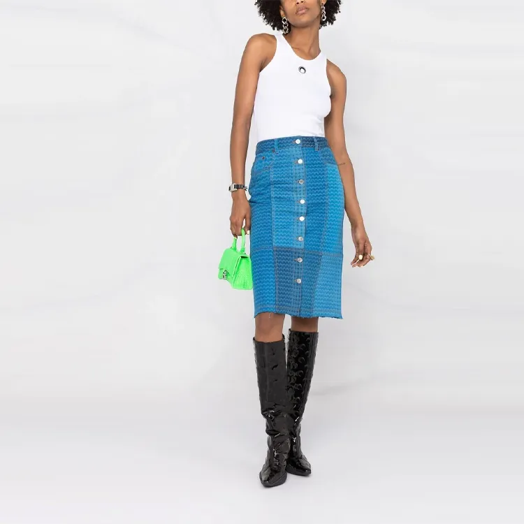 Marine Serre Denim Short Skirts Women's Blue-1