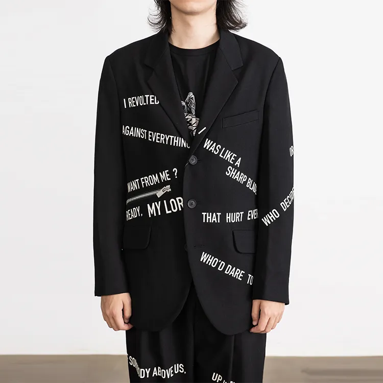 Yohji Yamamoto Slogan pattern Lambswool Blazer-2