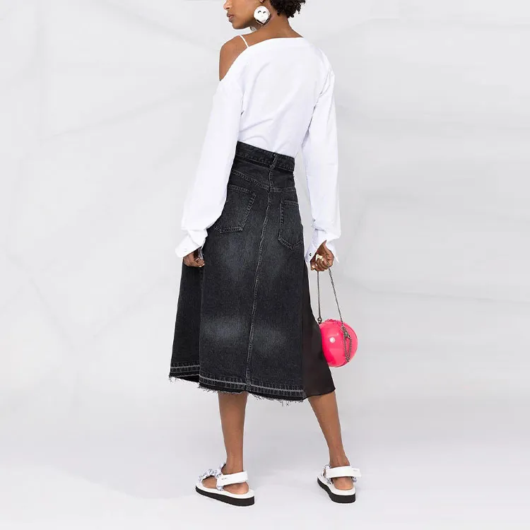 Sacai Denim Long Skirts Women's Black-2