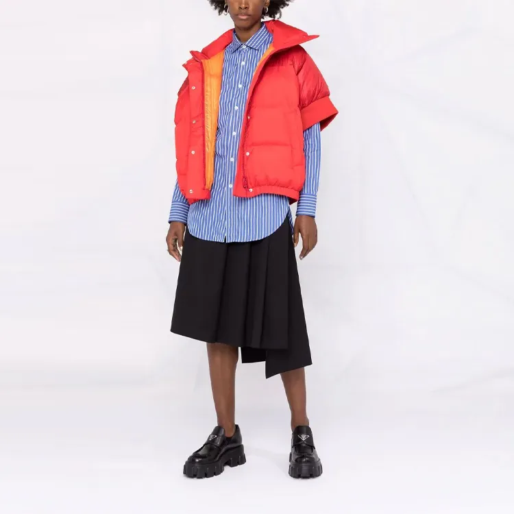 Sacai FW21 Solid Color Lapel Loose Fit Puffer Jacket Women's Red-2