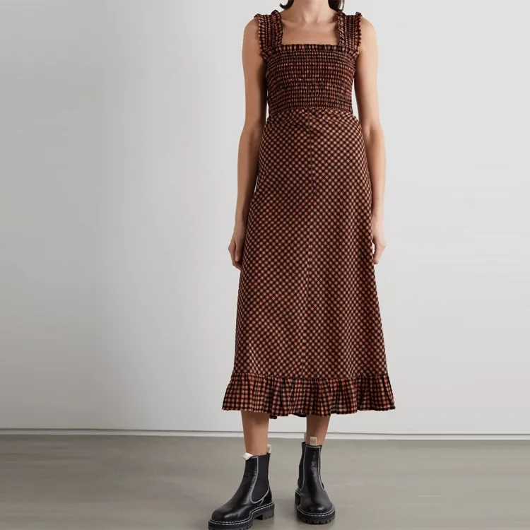 GANNI Sleeveless Dresses Women's Brown-3