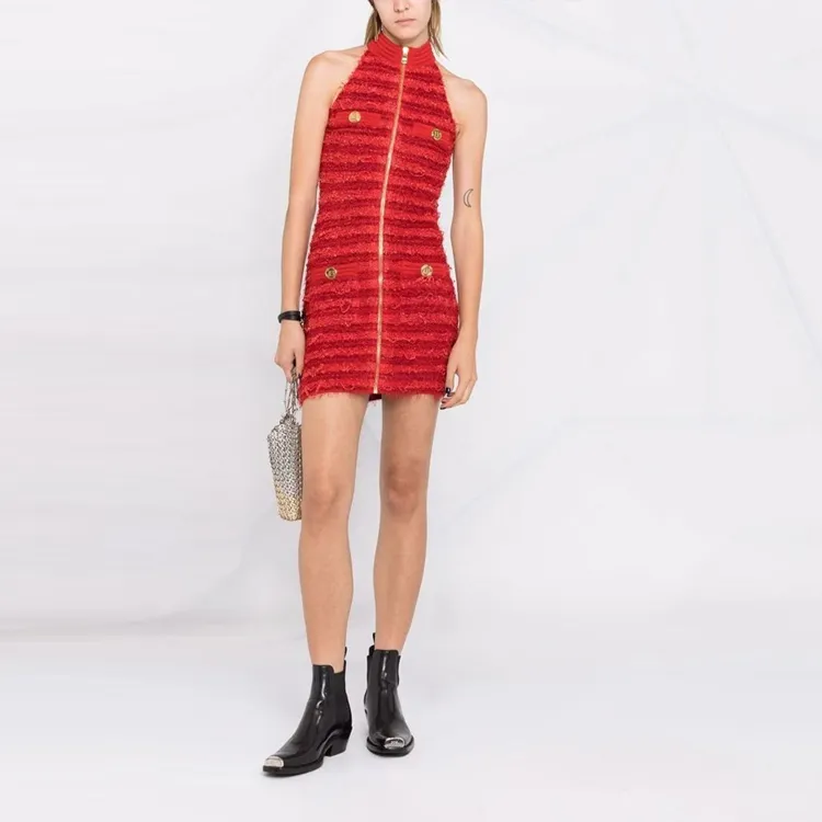 BALMAIN Sleeveless Dresses Women's Red-1