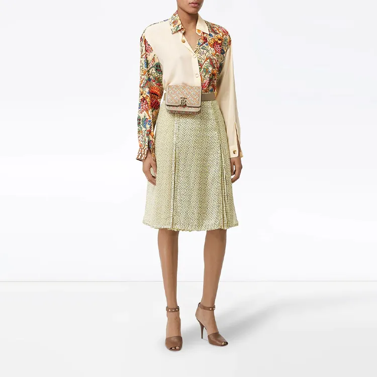 Burberry Monogram Print Silk Pleated Skirt 'Pale Yellow'-2