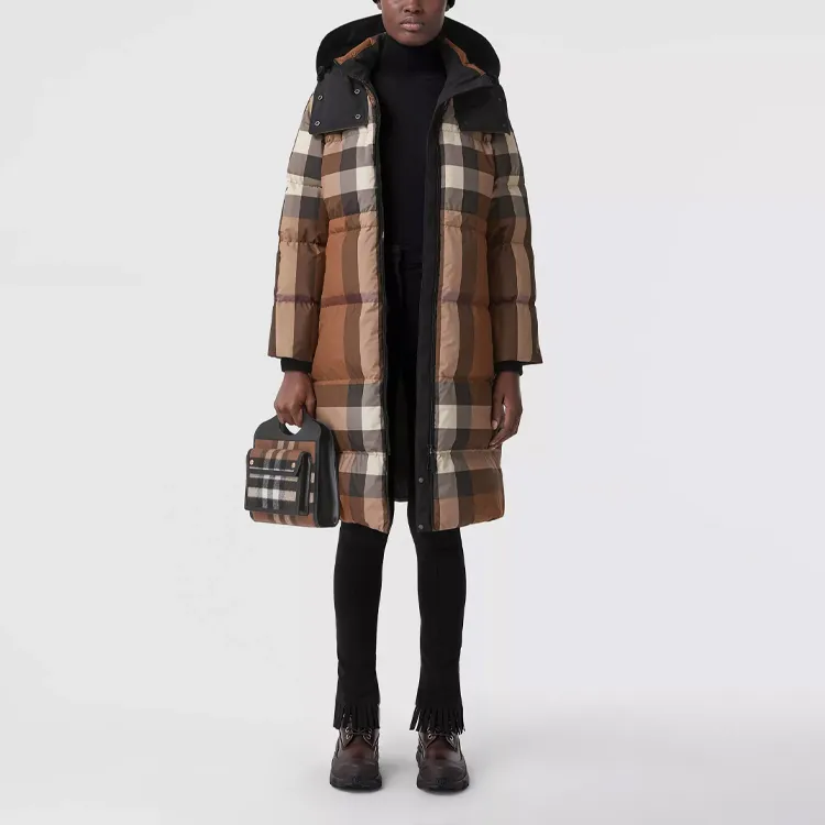 Burberry Check Print Long Puffer Coat 'Dark Birch Brown'-3