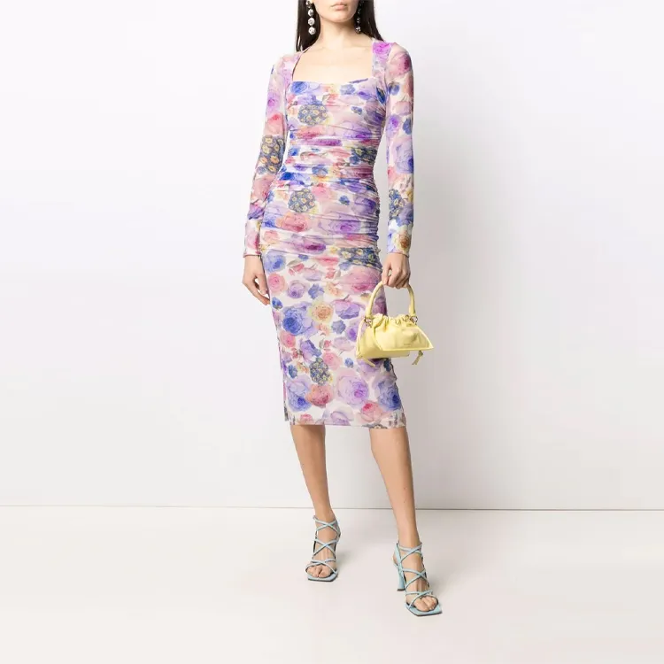 GANNI Long-Sleeved Dresses Women's Purple-1