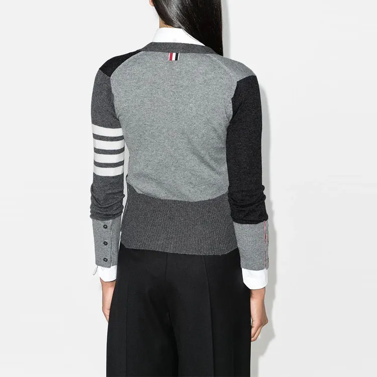 THOM BROWNE Monochrome Block Cashmere Cardigan-2