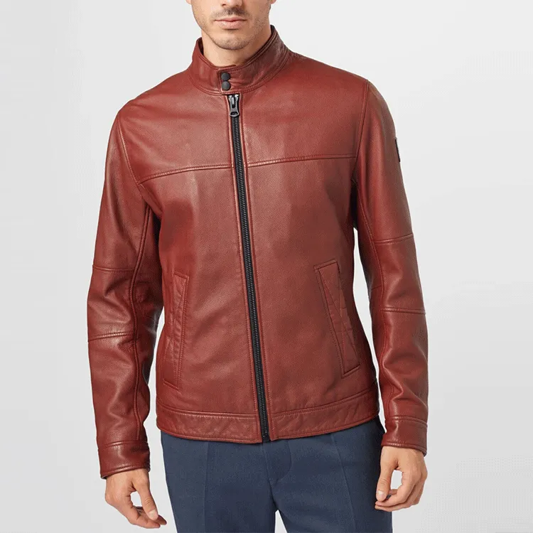 HUGO BOSS Leather Jackets Men Copper Brown-2