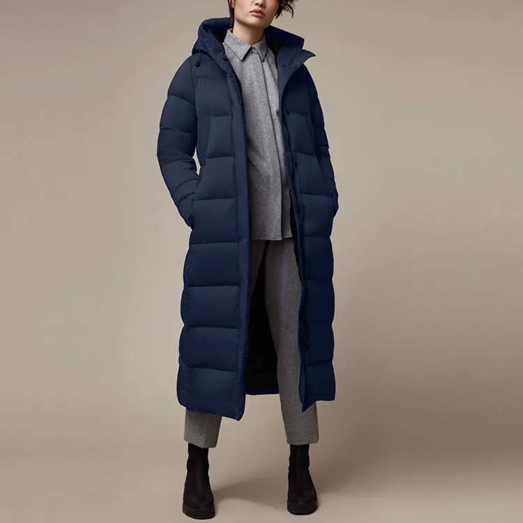 Canada Goose Armstrong Series Solid Color Hooded Long Down Jacket Women's Cerulean Ocean Blue-2