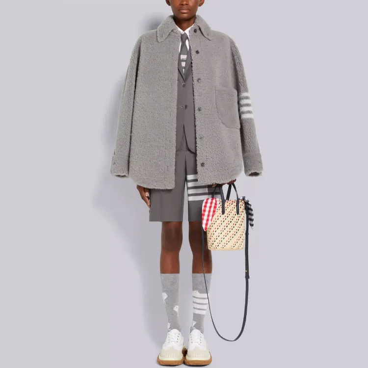THOM BROWNE 4 Bar Buttoned Oversized Shirt Jacket-2