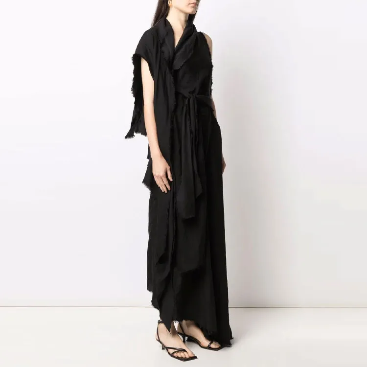 Yohji Yamamoto Asymmetric Draped Maxi Dress-3