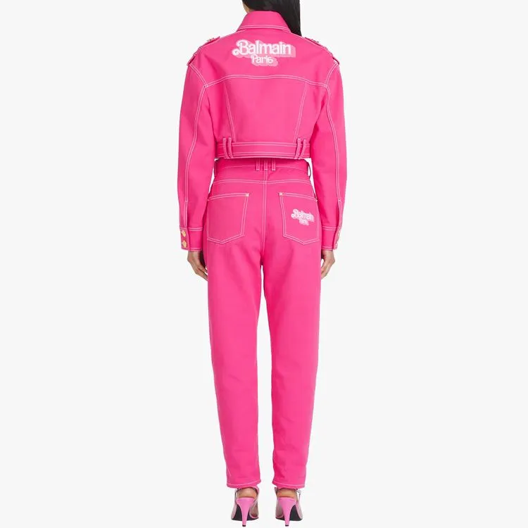 BALMAIN X Barbie Denim Cropped Jacket Pink-3