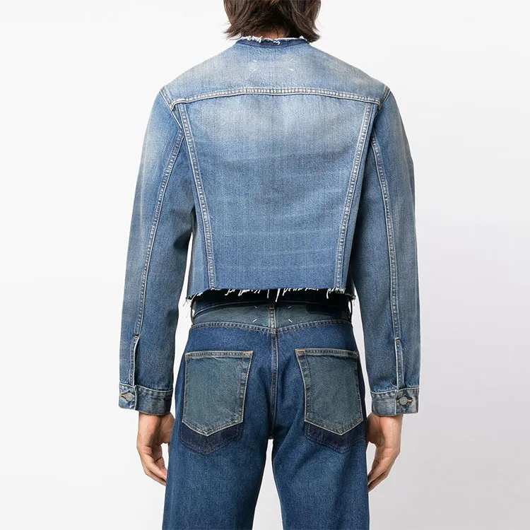 Maison Margiela Cropped Collarless Denim Jacket-2