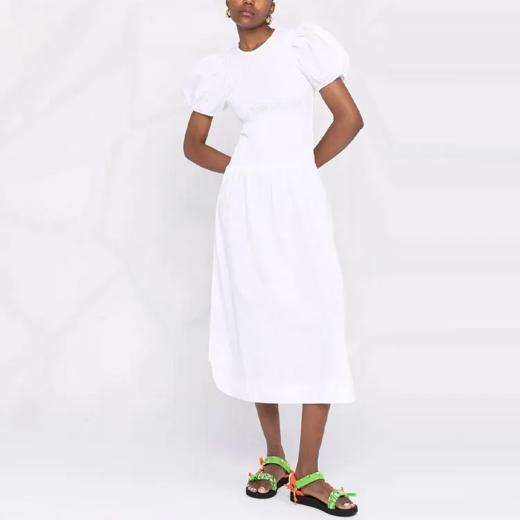 GANNI Short-Sleeved Dresses Women's White-1
