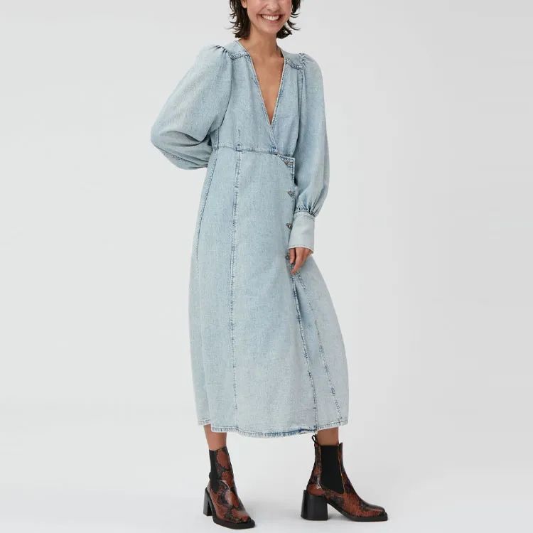 GANNI Long Sleeved Dresses Women's Blue-1