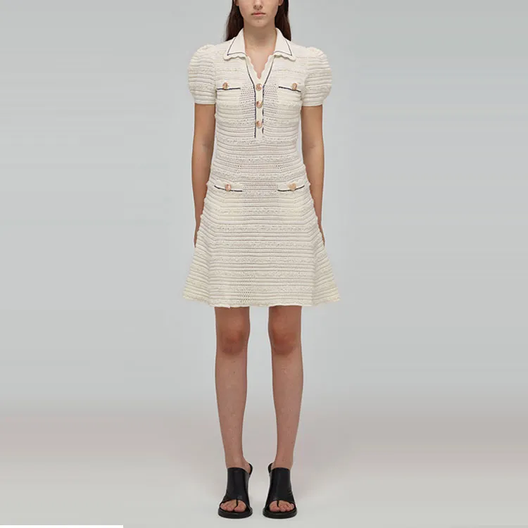 Self portrait SS22 Short Sleeved Dress Women's White-4