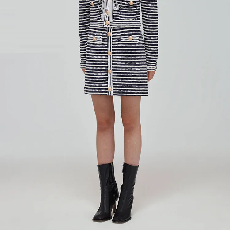 Self portrait Casual Short Skirts Women's Blue Stripes Pattern-2