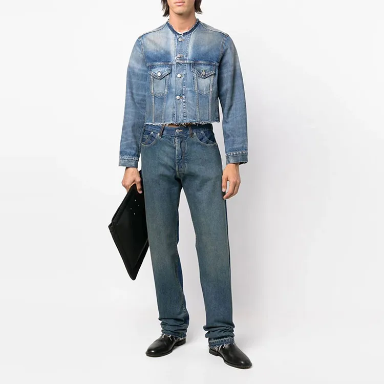 Maison Margiela Cropped Collarless Denim Jacket-1