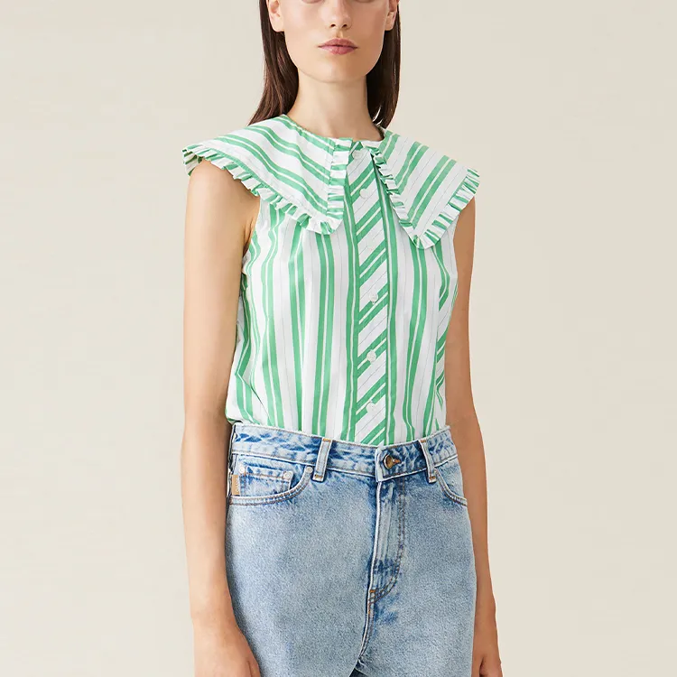 GANNI Shirts Women's White Green-3