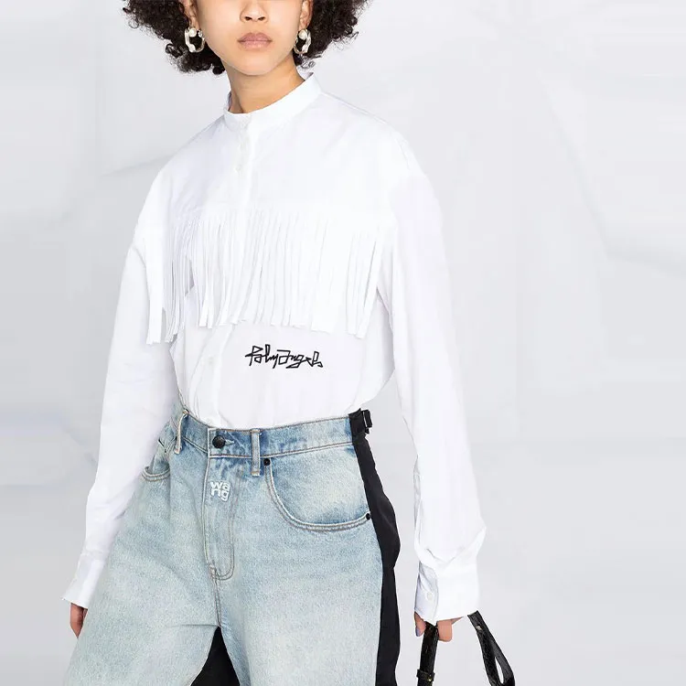 PALM ANGELS Logo Embroidered Fringed Shirt-4