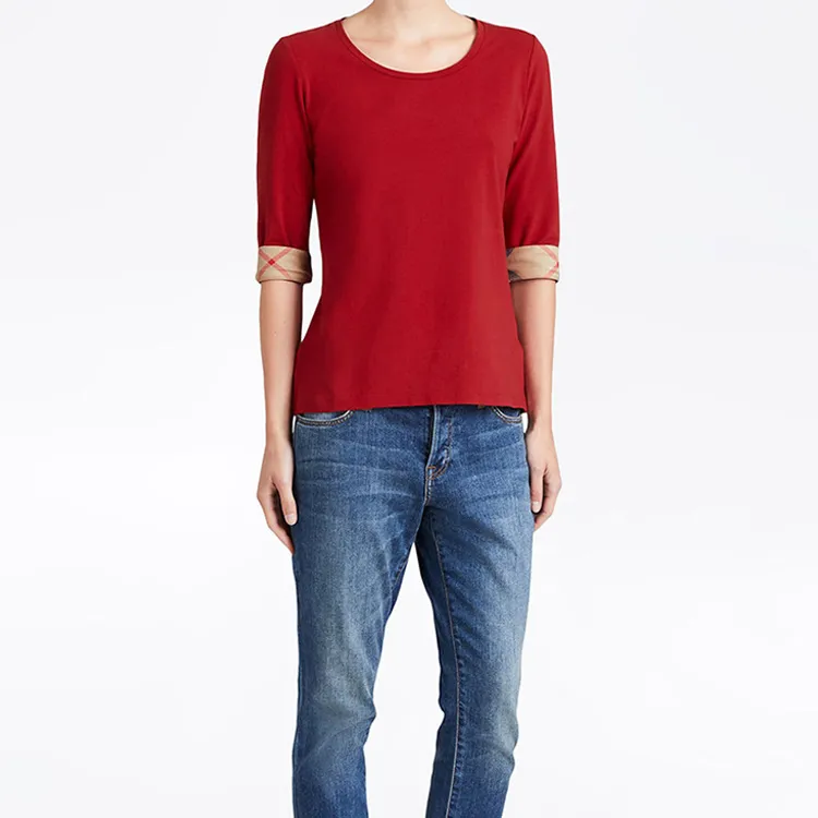 Burberry Women's Cotton Half Sleeve Shirt Red -5