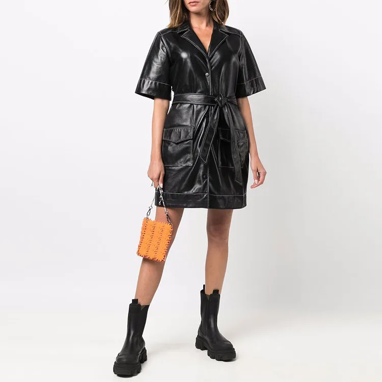 GANNI Leather Shirt Minidress-1