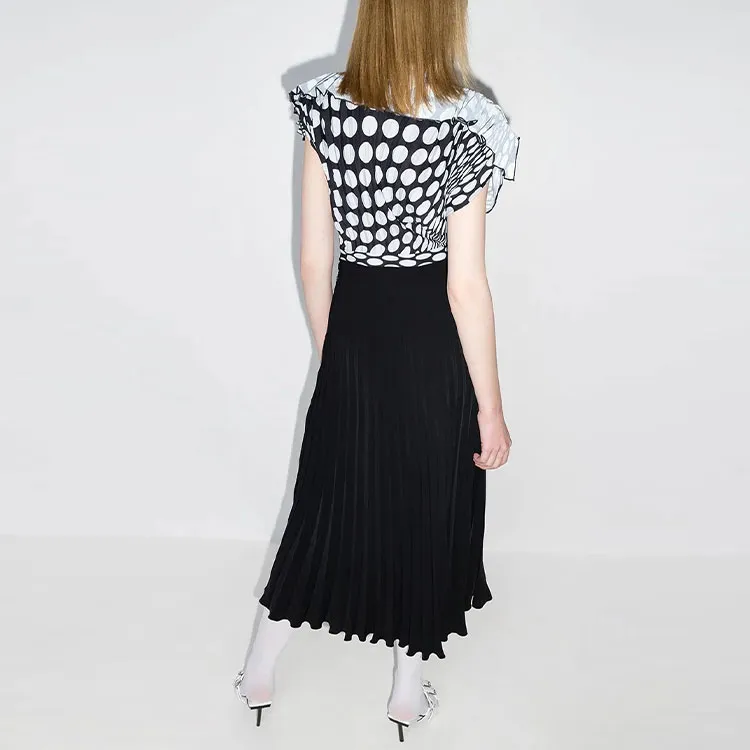 MM6 Maison Margiela Polka Dot Pleated Midi Dress-2