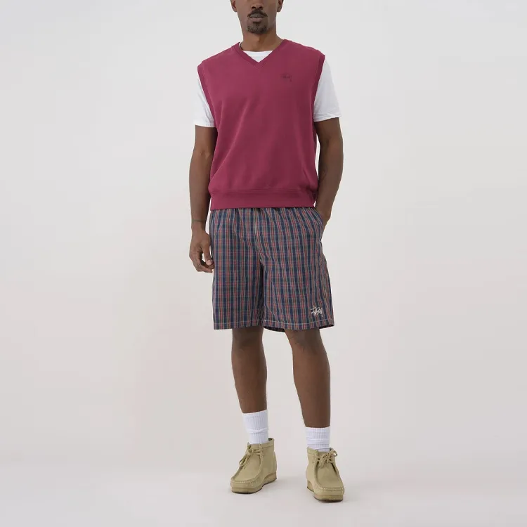 Stussy Casual Shorts Men Red Blue Plaid-2