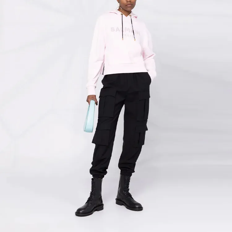 BALMAIN Rhinestone Logo Hoodie 'Pink'-1