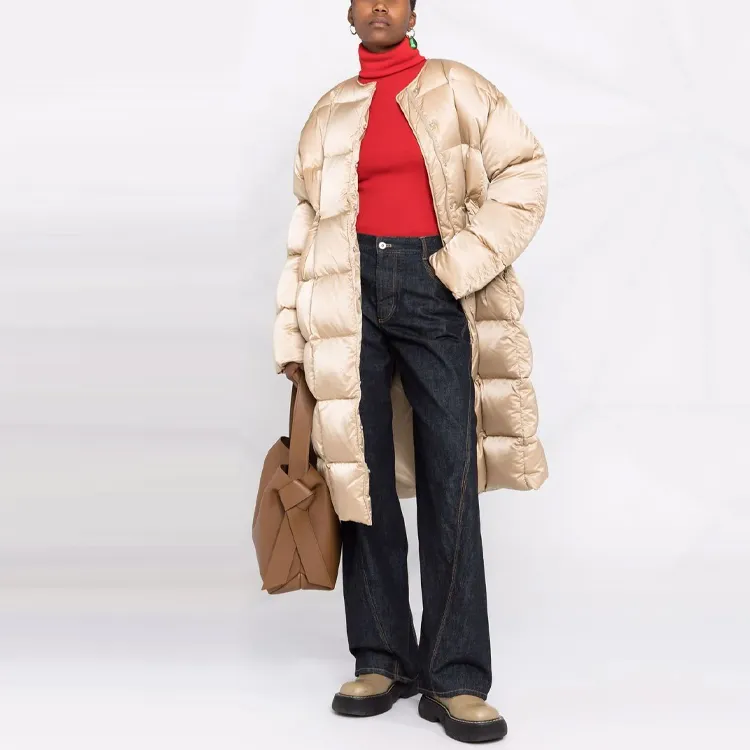 GIVENCHY Solid Color Collarless Loose Fit Long Down Jacket Women's Gold-1