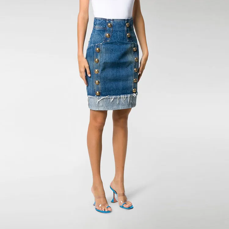 BALMAIN FW21 Denim Short Skirts Women's Blue-3