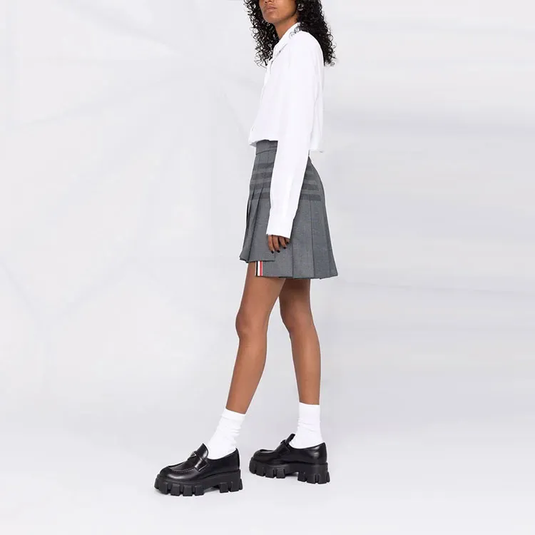 THOM BROWNE 4 Bar Striped Pleated Mini Skirt-2
