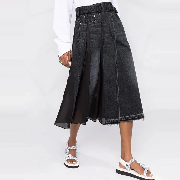 Sacai Denim Long Skirts Women's Black-4