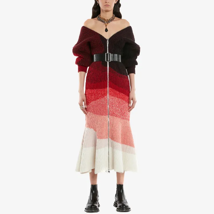 Alexander McQueen Long-Sleeved Dresses Women's Red-1