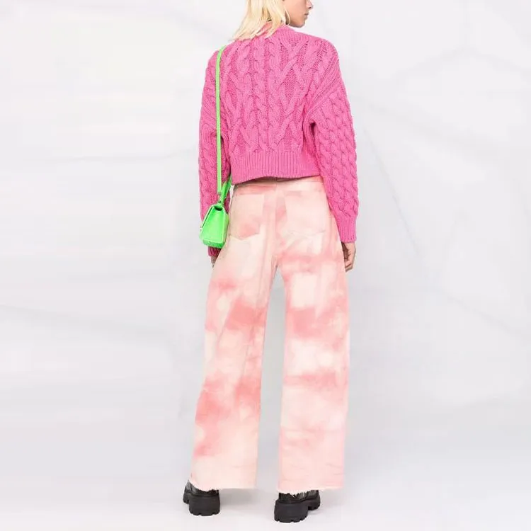 Moncler Cropped Cable Knit Sweater 'Pink'-2