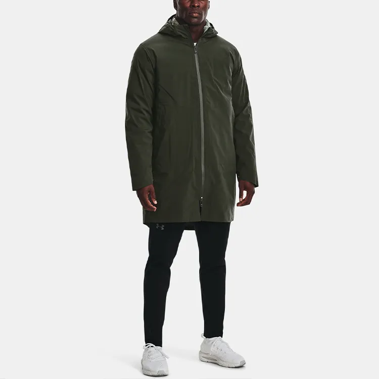 Under Armour Solid Color Hooded Mid Length Down Jacket Men's Rock Green-2