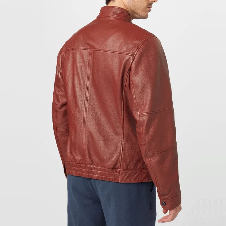 HUGO BOSS Leather Jackets Men Copper Brown-4