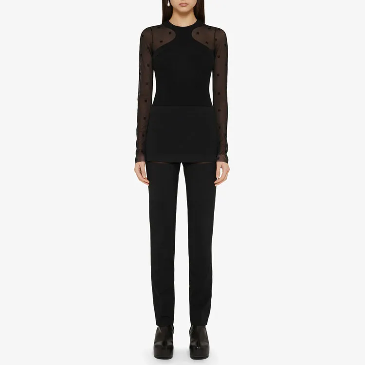Givenchy Long Sleeve Bodysuit 4G Tulle 'Black'-1