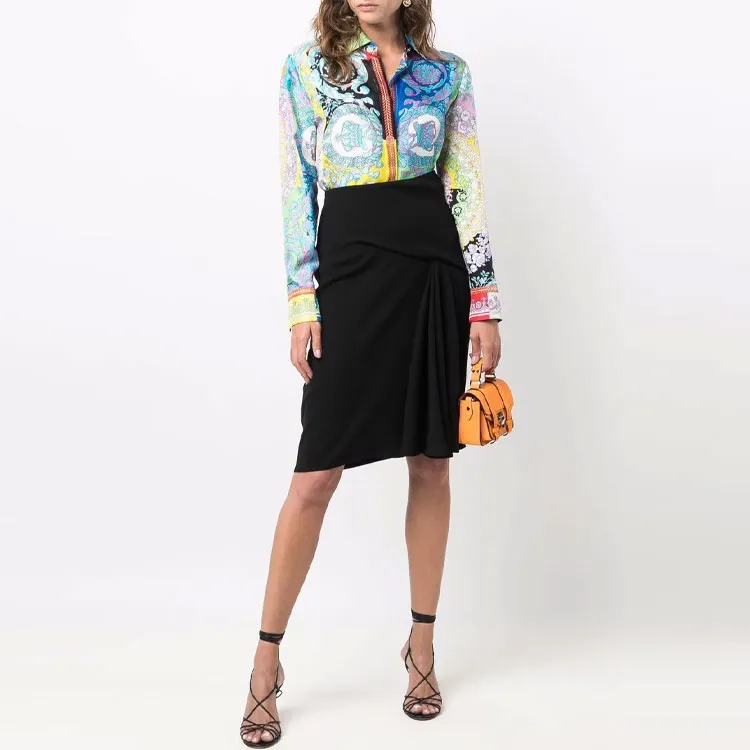 VERSACE High Waist Pinch Pleated Skirt-1