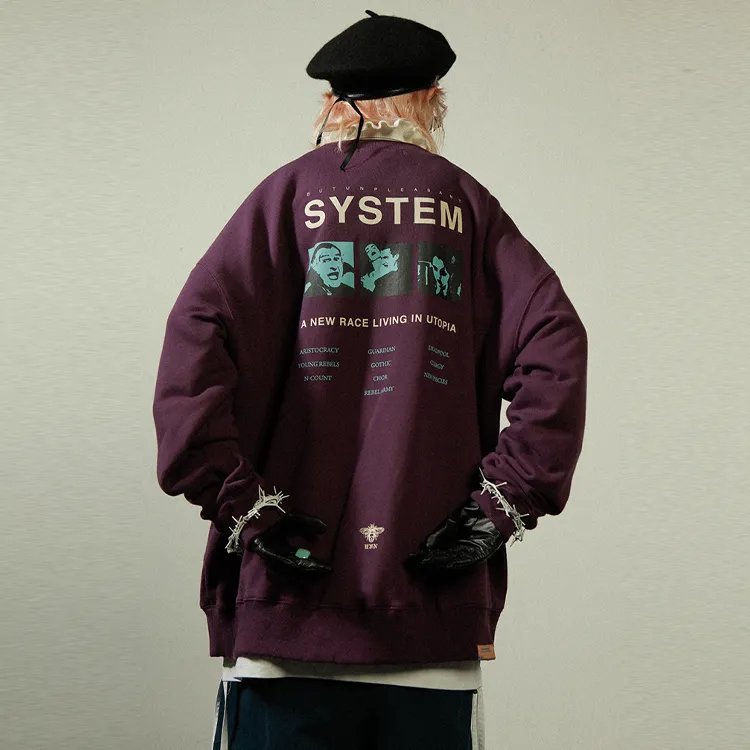 UNVESNO Crew Neck Loose Fit Regular Sweatshirt Unisex Purple-3