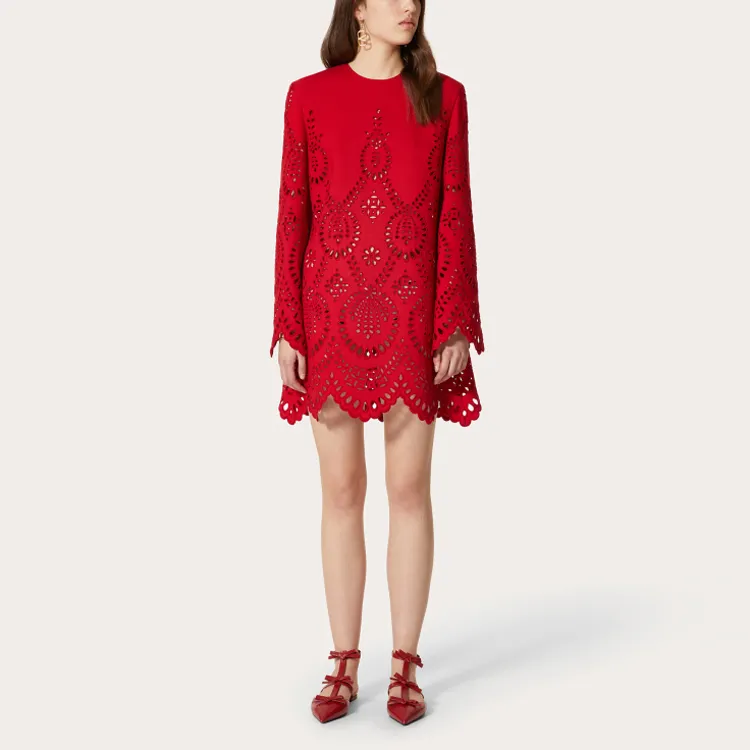 Valentino Long-Sleeved Dresses Women's Red-1