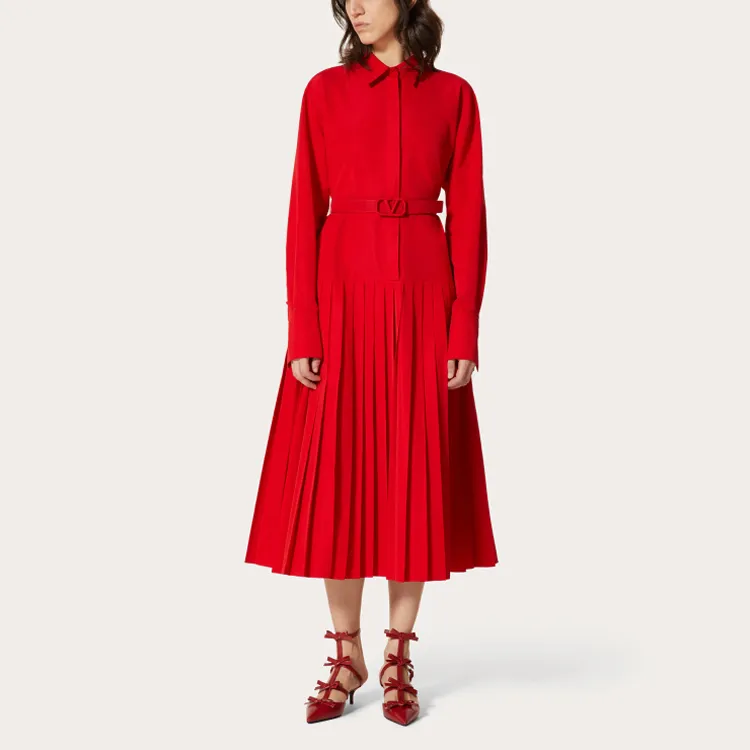 Valentino FW21 Long Sleeved Dress Women's Red-1
