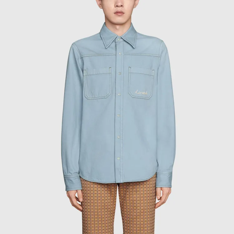 GUCCI Shirts Men Blue-3