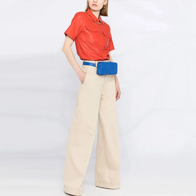 Bottega Veneta Wide Leg With Turn Up Cuffs Trousers Cream-1