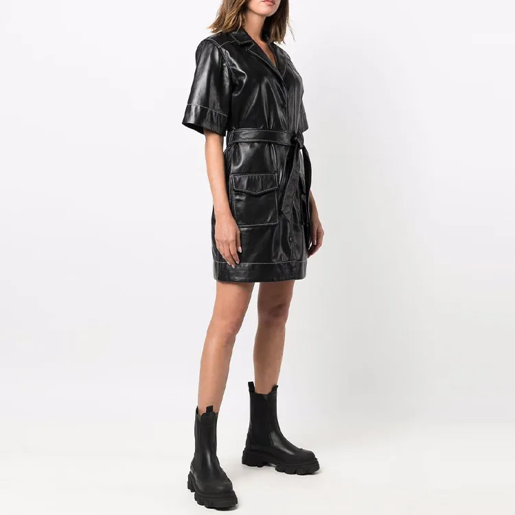 GANNI Leather Shirt Minidress-2