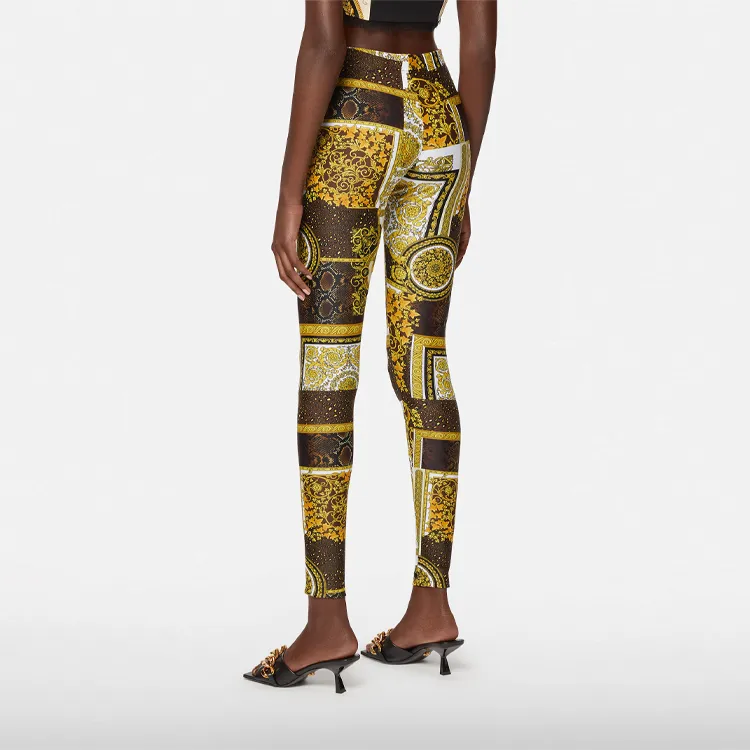 VERSACE Barocco Patchwork Print Leggings 'Gold/Brown/White'-2