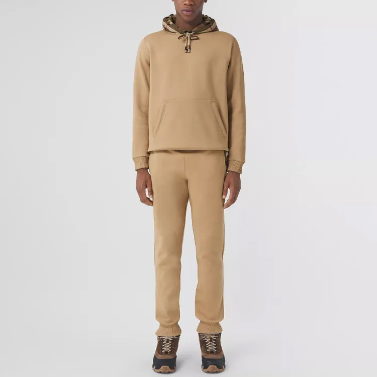 Burberry Check Panel Cotton Blend Jogging Pants-1